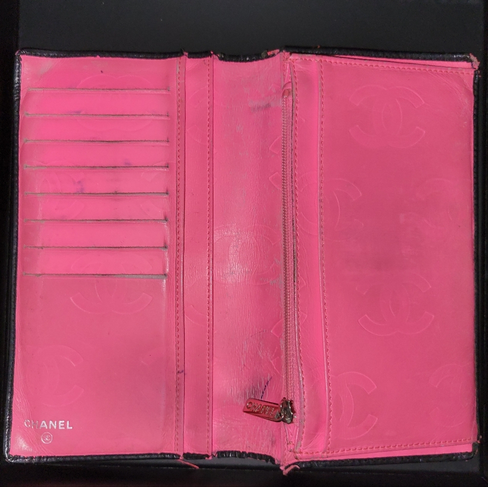 😍1daySALE! CHANEL Cambon Quilted Long Wallet black hot pink - Picture 6 of 11
